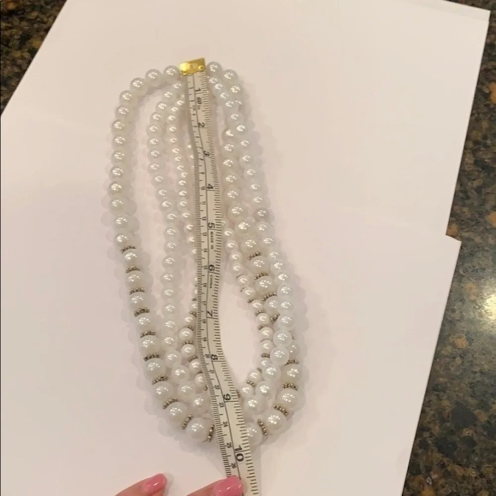 Triple strand silver bead detail retro statement